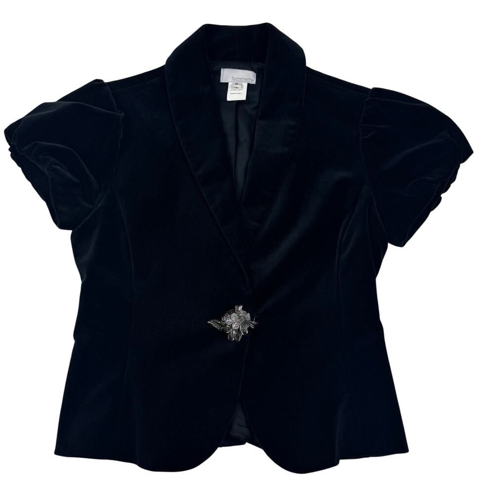 Symmetry Vintage Dressy Velvet Cropped Fitted Short Sleeve Jacket Women's Size 2